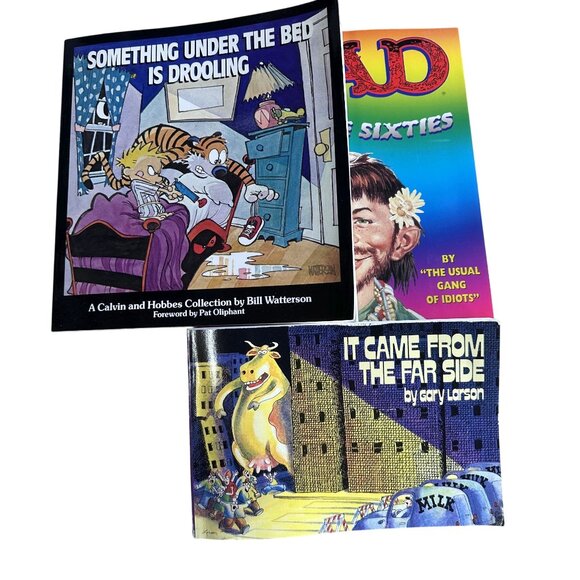 Set of 3 Vtg Books Mad About The Sixties The Far Side Calvin & Hobbes - Picture 1 of 13